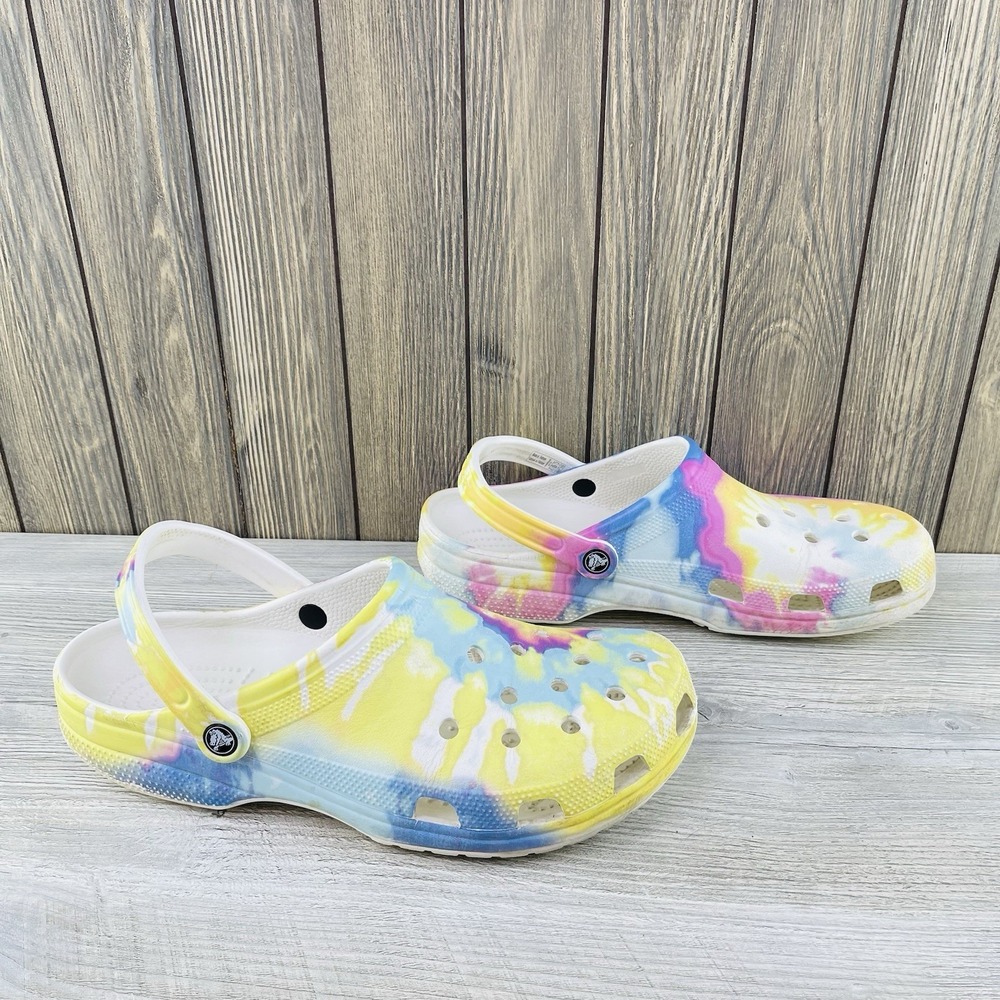 CROCS White Pastel Tie Dye Clogs Slip On Beach Casual Sandals Men's Size 13